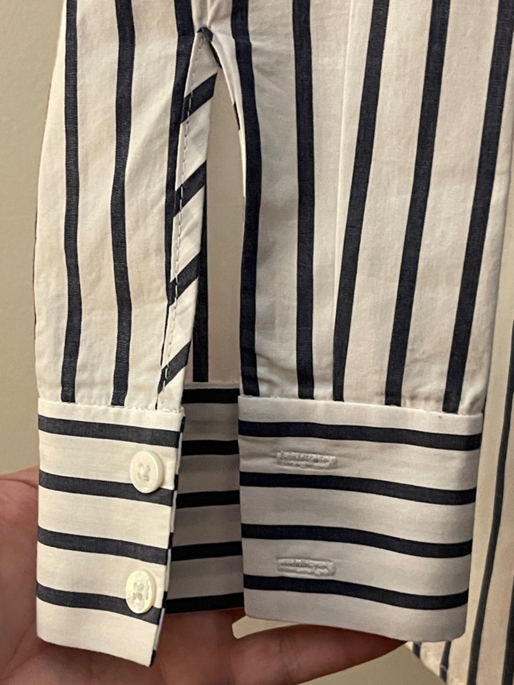 Pearl by Lela Rose Navy Stripe Button Down Blouse XS Preppy Coastal - Picture 5 of 6